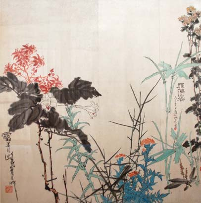 复制潘天寿《雁荡山花》155×150 带镜框装裱