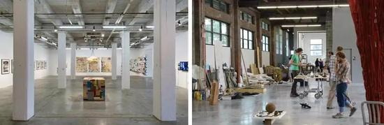 Bemis Center “Nebraska Rising"展览（左）；工作室内景  图片：courtesy of Bemis Center