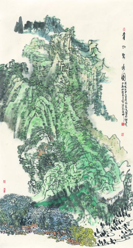 青山聚秀图 184x98cm