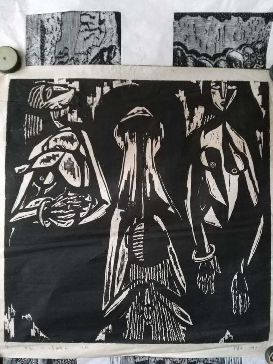 王连义《一号台风》 木刻，1985年 参加全国七市联展