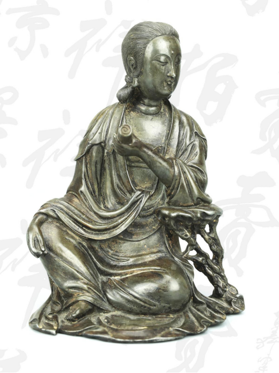 锡制书卷观音&nbsp; 清&nbsp;&nbsp; 高16.5cm