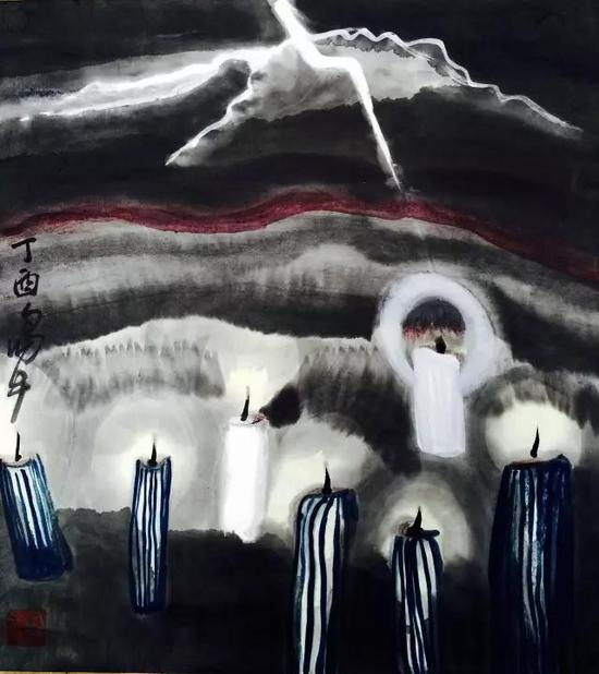 有海水的地方，纸本水墨，50x28cm，2017