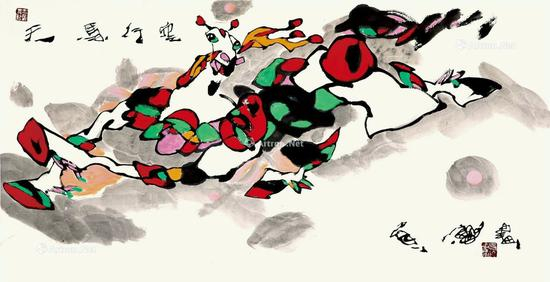 天马行空-赵贵德-136×68cm-纸本设色 
