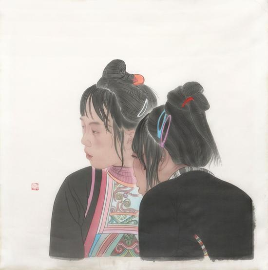 邑沙人-王骄艳-59×59cm-绢本设色