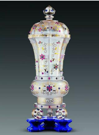 马进贵大师作品 水晶错金嵌宝石圣水杯