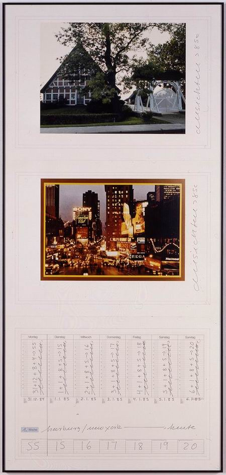 　　《日历上拼贴照片》（collage with photos on calendar pages，labeled） 汉纳·道波温（Hanne Darboven）