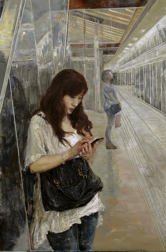 李谦谦 首班车 2013年 布面油画 75x120cm