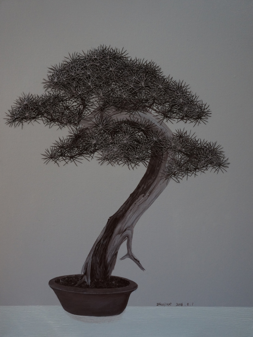 赵津毅 《中国盆栽——迎客松 NO.18》布面综合材料 80x60cm 2016年