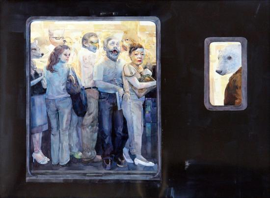 李蓓蕾《2号线》水彩 150-120cm 2011年