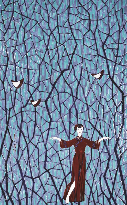 龚循明《春之歌》45x80cm 陶瓷釉上粉彩