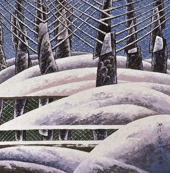 龚循明《四季·冬》100x100cm 陶瓷釉上粉彩