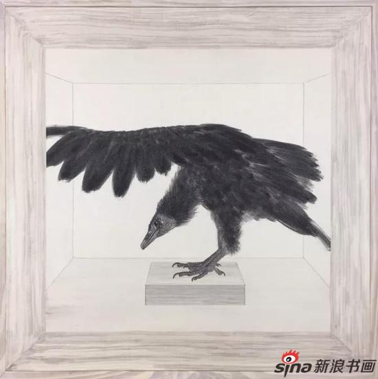 何兮 死者对生者无动于衷（3），2017，绢本水墨 ，54 x 54 cm