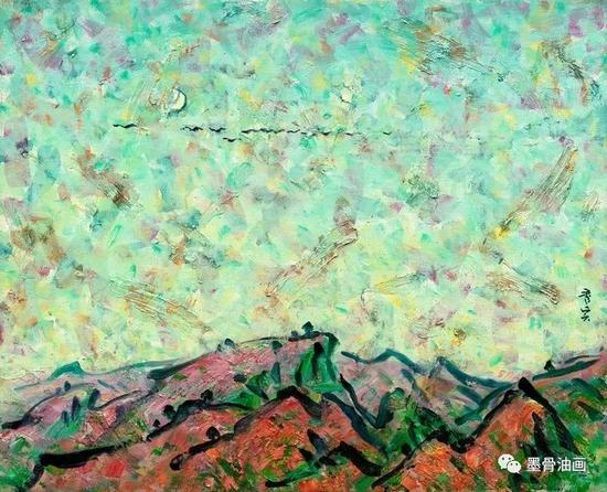 　　山居辑系列--向何方 65cm×80cm 油彩·麻布 2016年 当代精神-李秀实与墨骨油画作品展海报图（2016北京）