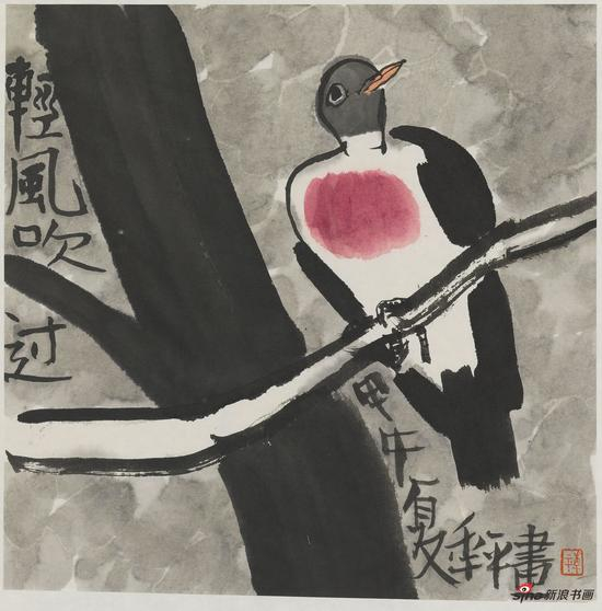 水墨花鸟写生 轻风吹过 纸本水墨 35x34cm 2014年