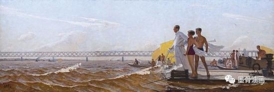 万里长江横渡 130cm×390cm 油彩·麻布 1959年 1959年年度优秀作品（中国美协）