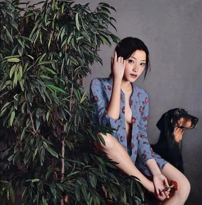 李贵君《关于恋爱的遐想》2011年 110x110cm布面油画