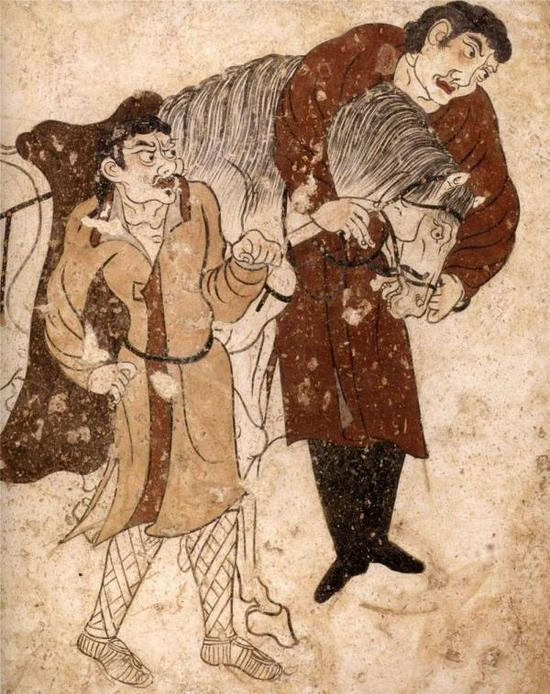 胡人牵马图壁画，唐麟德三年（666年），陕西省礼泉县烟霞镇陵光村出土，昭陵博物馆藏。
