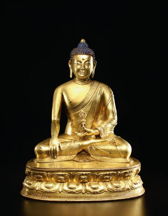 14世纪西藏风格 铜鎏金阿閦佛
