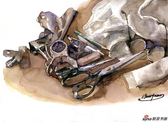 《我桌面上的对弈》2017夏葆元水彩十一