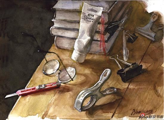 《我桌面上的对弈》2017夏葆元水彩八