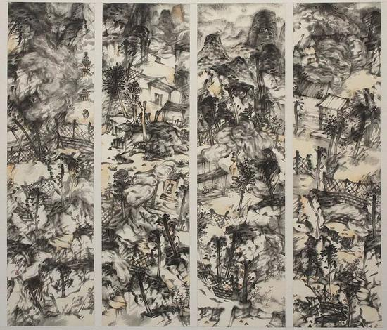 《林泉高致 》180×49cm×4 纸本水墨