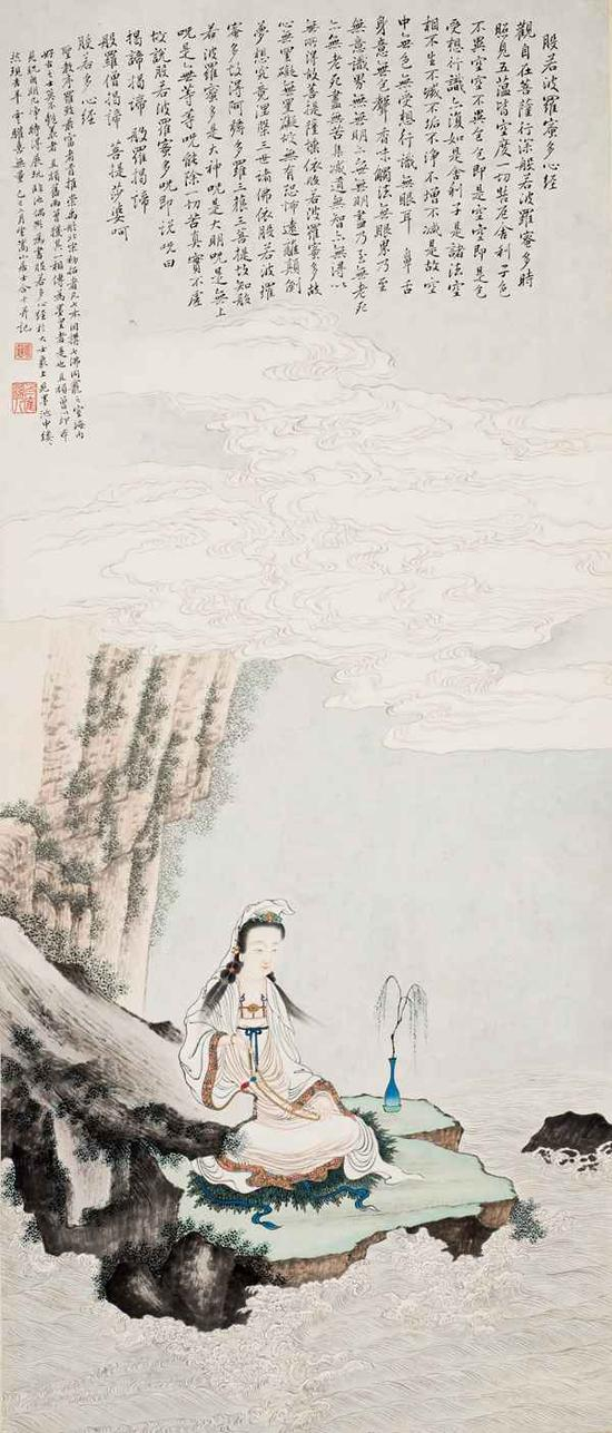 　　冯超然 观音大士 　　设色纸本 立轴 　　122×52cm 　　出版：《现代名家翰墨鉴藏丛书——冯超然》P77，2009年11月西泠印社出版社。