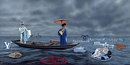 天青色等烟雨 布面丙烯 Acrylic on Canvas 60x120cm 2018