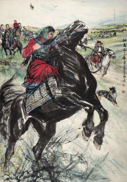 黄胄 (1925-1997) 驯马图 设色纸本 镜心 1976年作 204.5×141 cm