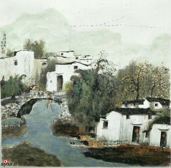 《雁过渔村》，69cmX69cm，1999年，黄廷海作