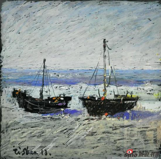 小船 张自申 20x19.5cm 纸本油画棒 2013年