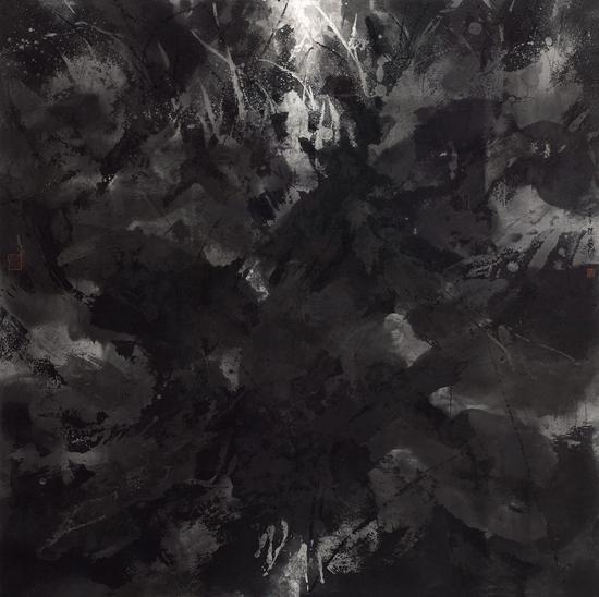 陆春涛，荷塘·2016No.010，123×122.5，纸本水墨设色，2016