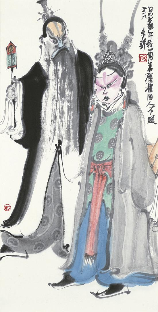 周京新 三国人物之五 68×34cm 纸本设色 2018