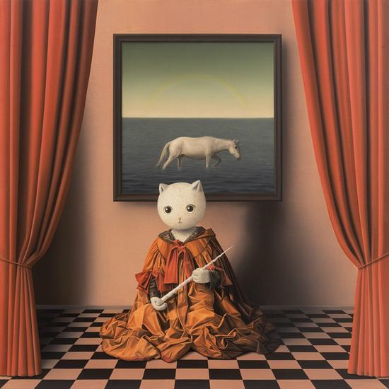 张凯《伊里丝与独角兽》100×100cm 布面油画 2018年
