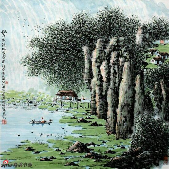 《听泉对饮似雨声》，69cmX69cm，2008年，黄廷海作