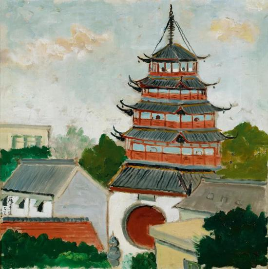 　庞薰琹 文峰塔 　1979年 　布面 油画 　80×80 cm 　成交价：RMB 17，825，000