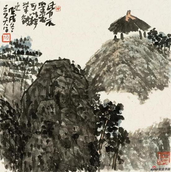 王迎春作品《青峦茅亭》 32cm × 32cm 2018