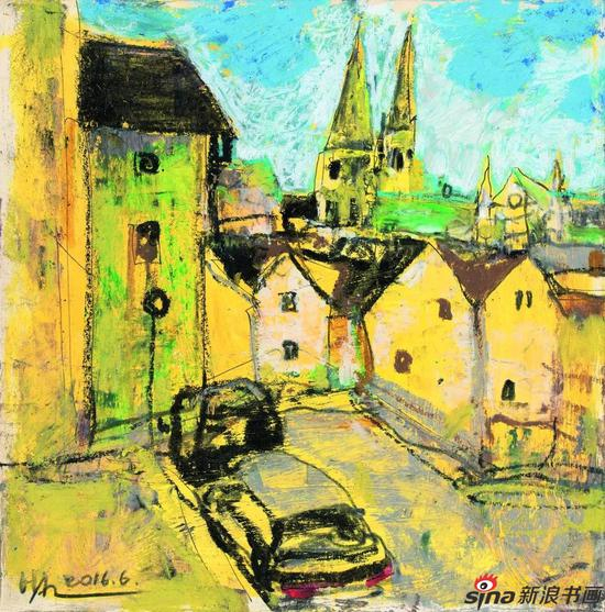 沙特尔小镇 黄阿忠 25×25cm 纸本油画棒 2016年