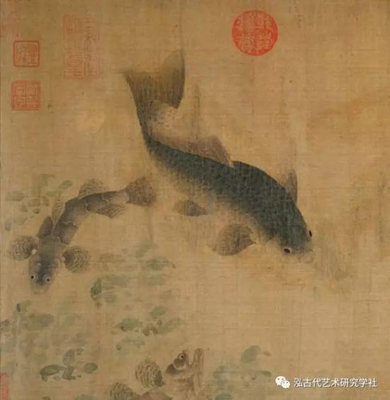 北宋 刘寀 《群鱼戏荇图卷》 绢本设色 局部图 美国 圣路易斯艺术博物馆