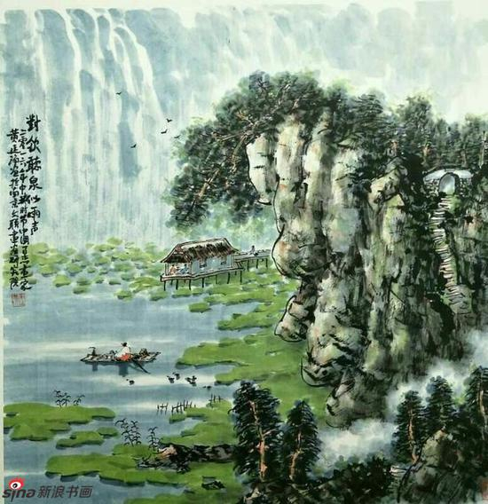 《对饮听泉似雨声》，69cmX69cm，2016年，黄廷海作