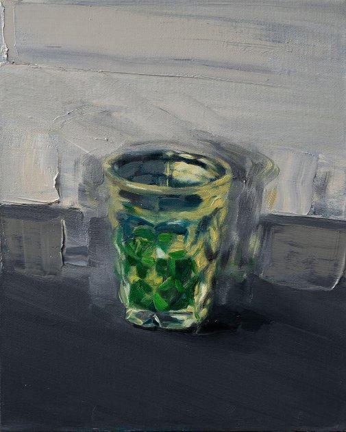 海铨作品《疯狂聚变的杯子》，布面油画，2018年