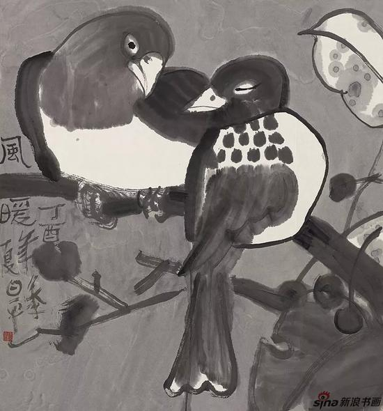 季平 《水墨花鸟写生 风暖》 纸本水墨 2017