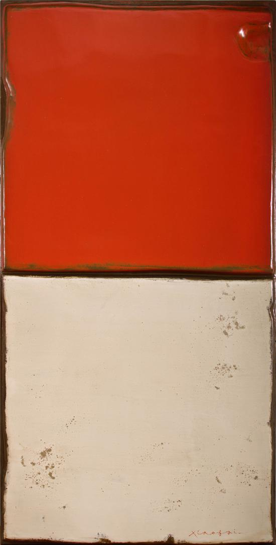 　　苏笑柏 《小余温-3 》200×100cm 木板麻布油彩大漆 2010 Xiaobai SU， Residual Temperature（Small） III， Wooden Plate-linen-oil-lacquer