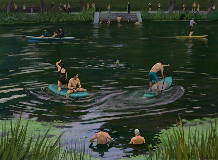 《亮马河消夏图》,iPad绘画,收藏级喷绘,66 × 90 cm,2022
