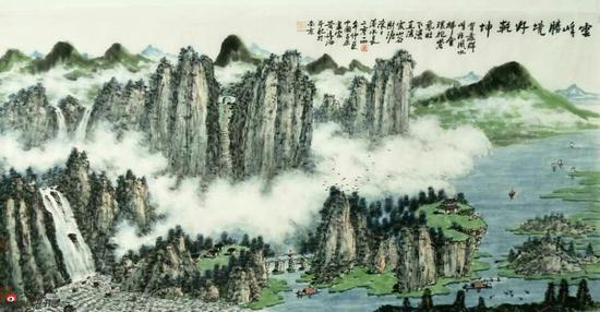 《云峰胜境好乾坤》，69cmX136cm，2014年，黄廷海作