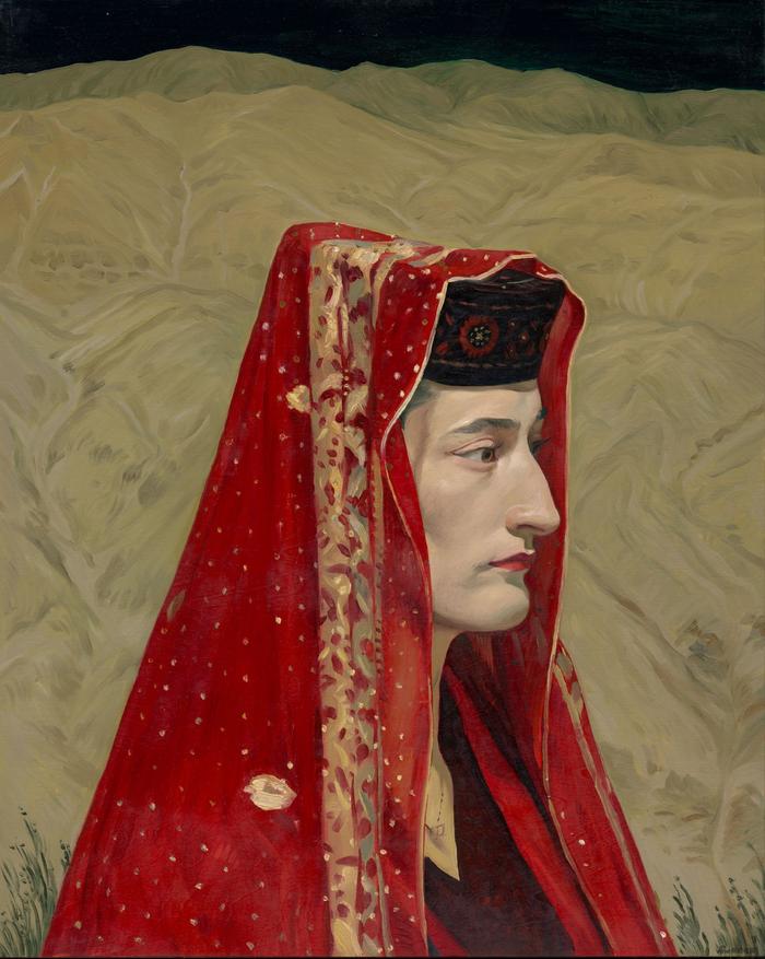 《帕米尔红(税务官阿衣帕热)》,木板油画,50 × 40 cm,2021