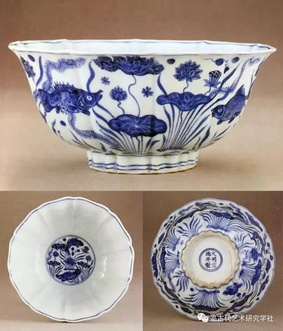 明 宣德 景德镇窑 青花鱼藻纹十棱葵口大碗&nbsp;台北国立故宫博物院