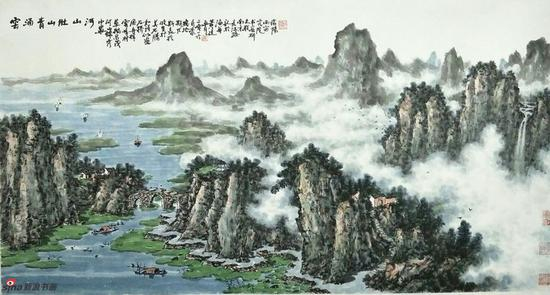 《云涌青山壯江河》，69cmX136cm，2016年，黄廷海作