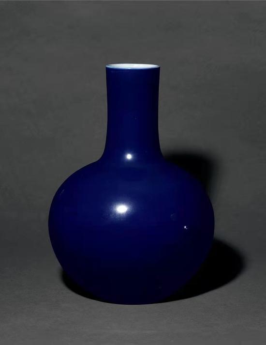 中国美術 天青釉 天球瓶 高17.5cm ZE215