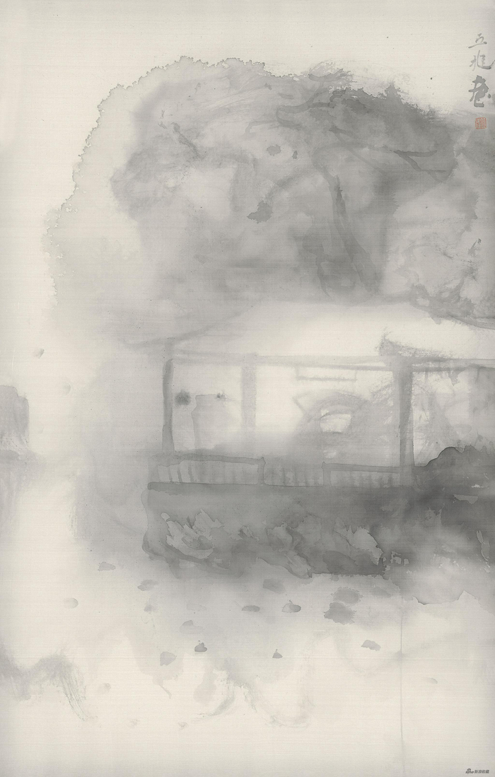 与谁同坐，绢本水墨，56x88cm，2021年