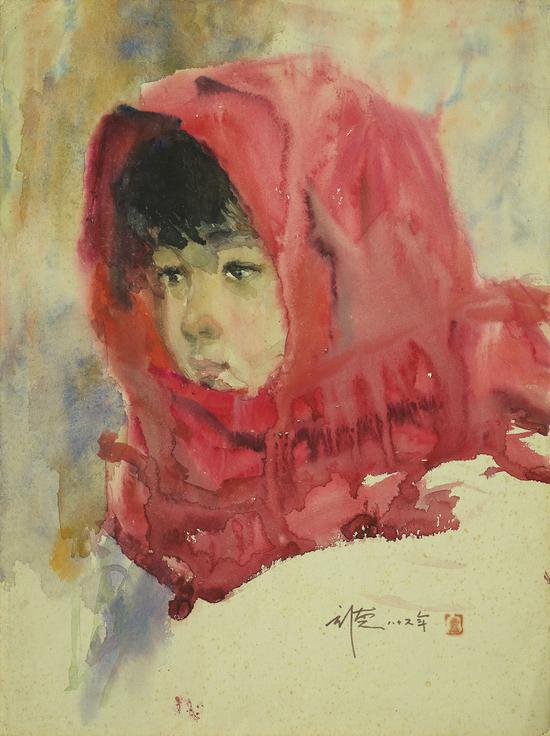 金立德《女孩》水彩1986年